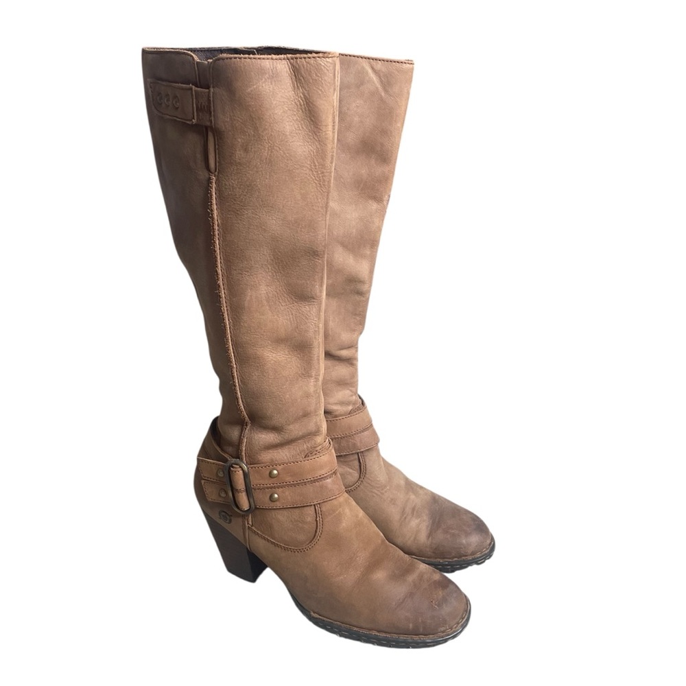 Born Womens Tall Boots Leather Harness Stacked Heel Mid Calf Cowgirl western 7